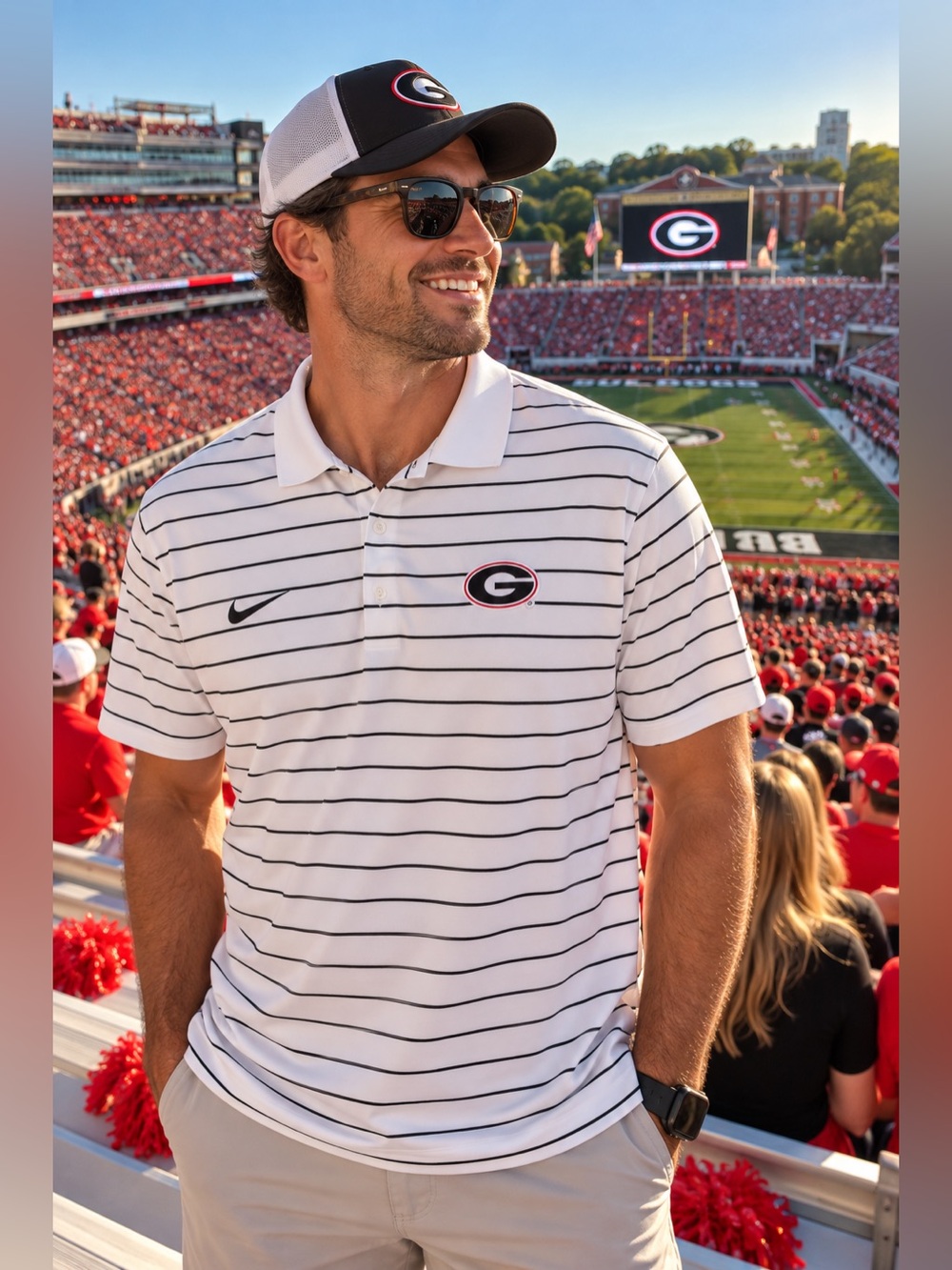 Nike Georgia Bulldogs Dri-FIT Victory Stripe Polo Shirt Mens XXL White Black
